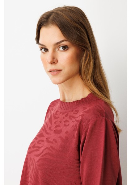 Kendinden Desenli Triko Tunik-Bordo fiyatları