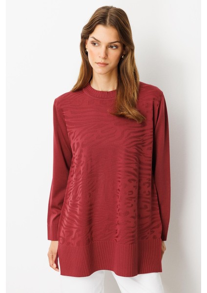 Kendinden Desenli Triko Tunik-Bordo modelleri