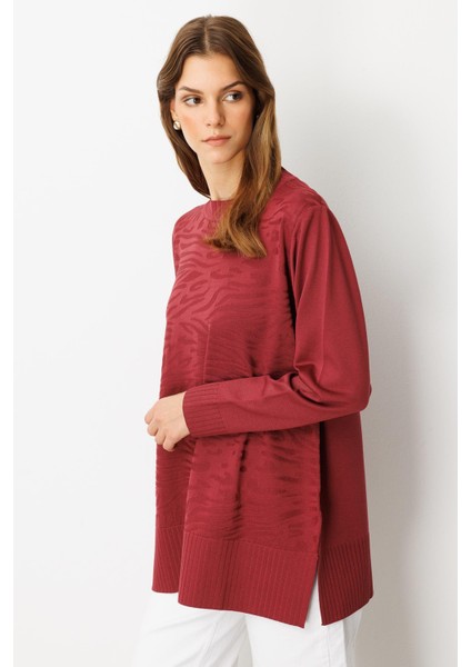 Kendinden Desenli Triko Tunik-Bordo fırsatları