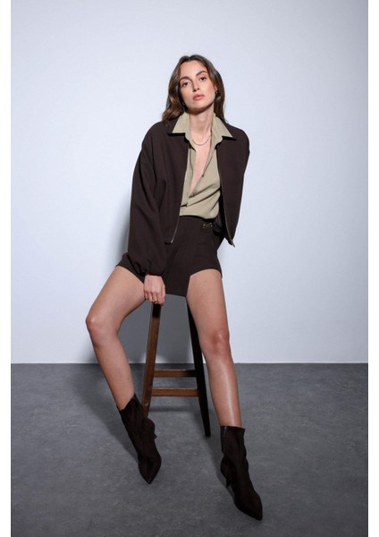 Kahve Fermuarlı Bomber Kadın Ceket fırsatları