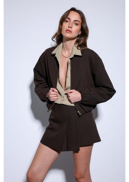 Kahve Fermuarlı Bomber Kadın Ceket indirimleri