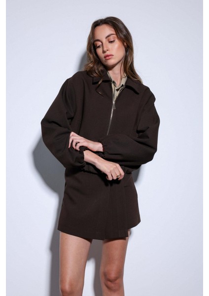 Kahve Fermuarlı Bomber Kadın Ceket