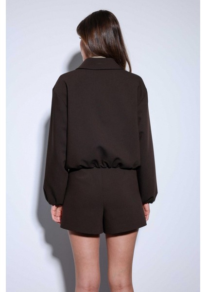 Kahve Fermuarlı Bomber Kadın Ceket