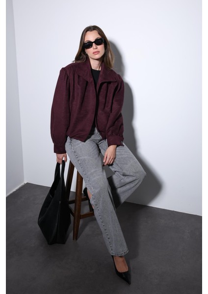 Bordo Süet Görünümlü Bomber Kadın Ceket