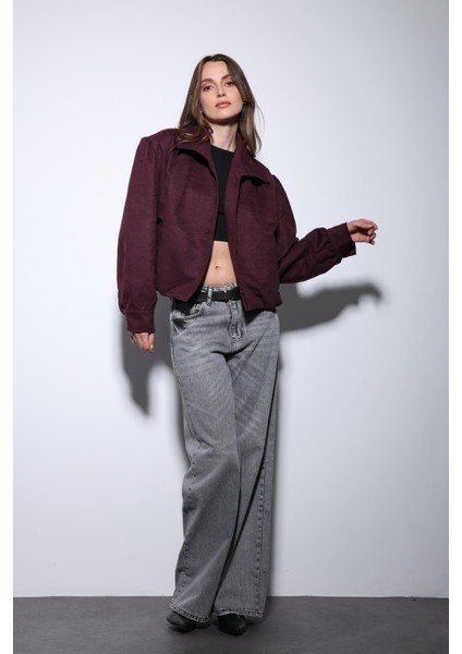 Bordo Süet Görünümlü Bomber Kadın Ceket fiyatları