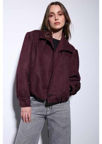 Bordo Süet Görünümlü Bomber Kadın Ceket modelleri