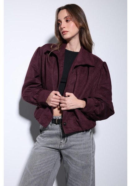 Bordo Süet Görünümlü Bomber Kadın Ceket fırsatları