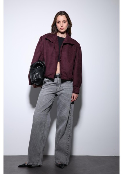 Bordo Süet Görünümlü Bomber Kadın Ceket indirimleri