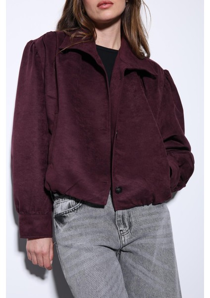 Bordo Süet Görünümlü Bomber Kadın Ceket