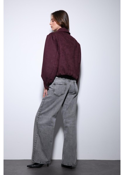 Bordo Süet Görünümlü Bomber Kadın Ceket