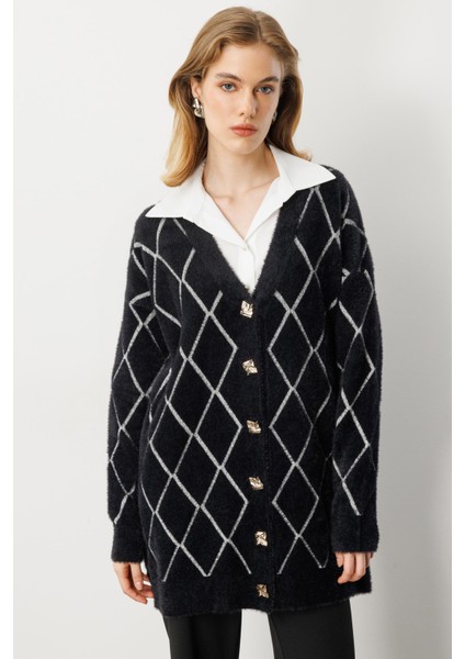 Baklava Desenli Triko Hırka-SİYAH fiyatları