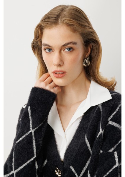 Baklava Desenli Triko Hırka-SİYAH indirimleri