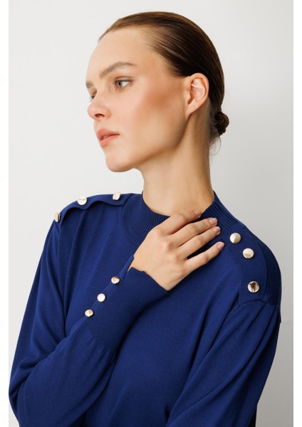 Omzu Düğme Detaylı Triko Tunik-LACI modelleri