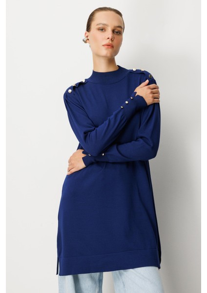 Omzu Düğme Detaylı Triko Tunik-LACI indirimleri