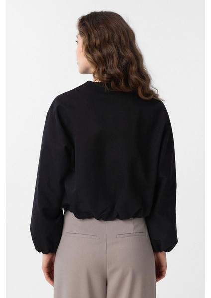 Siyah Crop Kadın Bomber Mont fırsatları