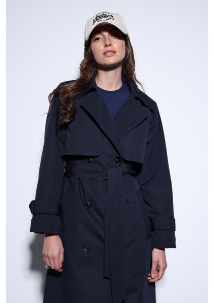 Lacivert Kruvaze Kemerli Kadın Trençkot fiyatları