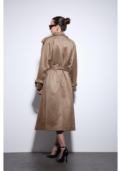 Bej Kruvaze Süet Görünümlü Premium Kadın Trençkot indirimleri