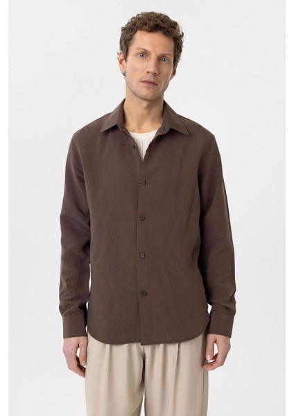 Kahve Relax Fit Modal Kumaş Erkek Gömlek