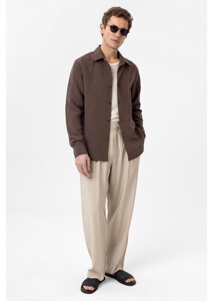 Kahve Relax Fit Modal Kumaş Erkek Gömlek fiyatları