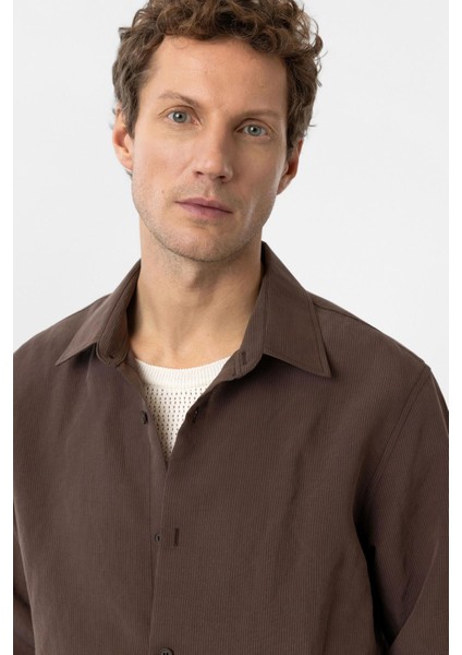 Kahve Relax Fit Modal Kumaş Erkek Gömlek fırsatları