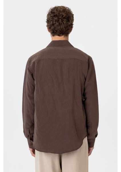 Kahve Relax Fit Modal Kumaş Erkek Gömlek indirimleri