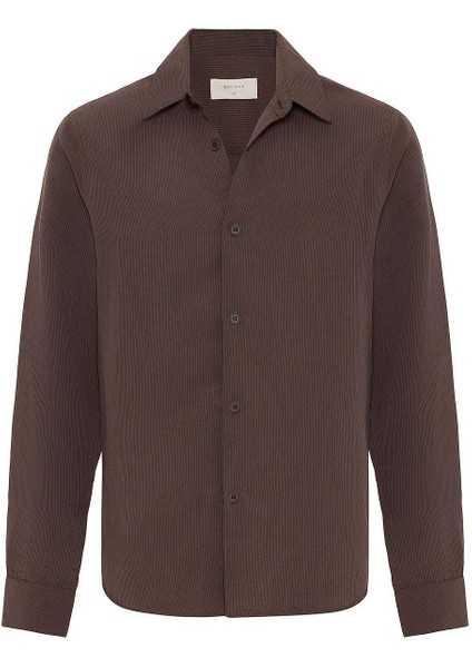 Kahve Relax Fit Modal Kumaş Erkek Gömlek