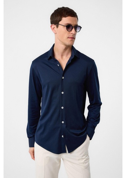 Lacivert Slim Fit Erkek Gömlek