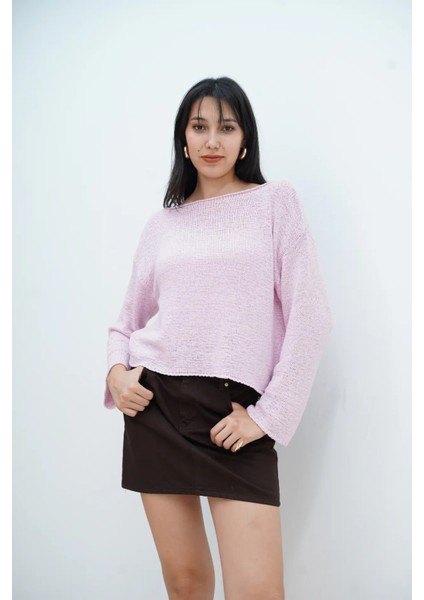 Kayık Yaka Düz Kazak