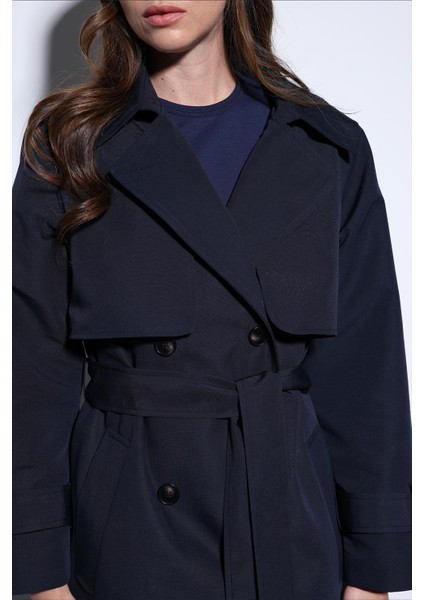 Lacivert Kruvaze Kemerli Kadın Trençkot fırsatları