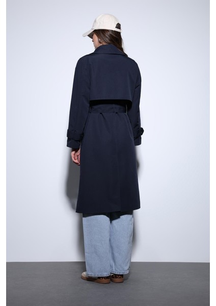 Lacivert Kruvaze Kemerli Kadın Trençkot indirimleri