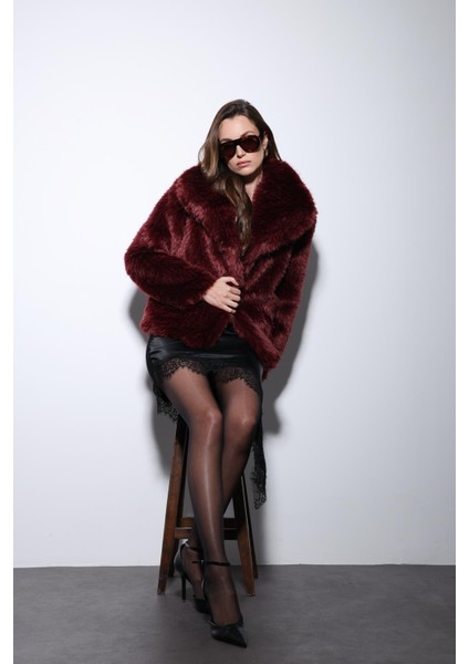 Bordo Suni Kürk Kadın Ceket
