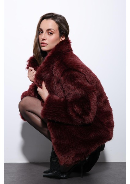 Bordo Suni Kürk Kadın Ceket modelleri