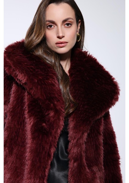 Bordo Suni Kürk Kadın Ceket