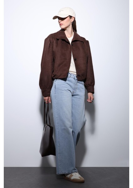 Kahve Süet Görünümlü Bomber Kadın Ceket