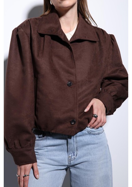 Kahve Süet Görünümlü Bomber Kadın Ceket indirimleri