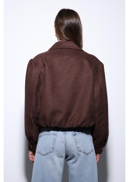 Kahve Süet Görünümlü Bomber Kadın Ceket