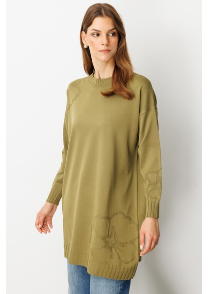 Kabartma Çiçek Desenli Triko Tunik-Y.YEŞİLİ