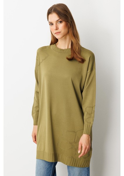 Kabartma Çiçek Desenli Triko Tunik-Y.YEŞİLİ fırsatları