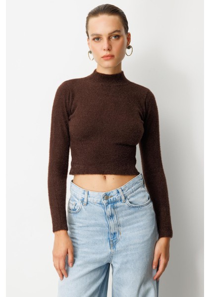 Yarım Balıkçı Kısa Triko Kazak-KAHVE fiyatları