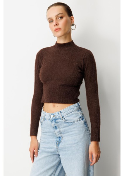 Yarım Balıkçı Kısa Triko Kazak-KAHVE modelleri