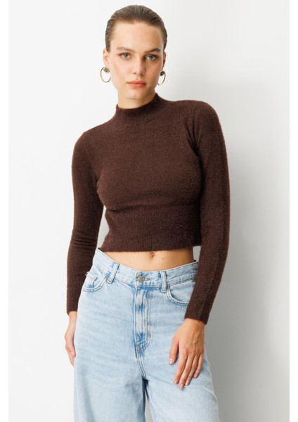 Yarım Balıkçı Kısa Triko Kazak-KAHVE fırsatları