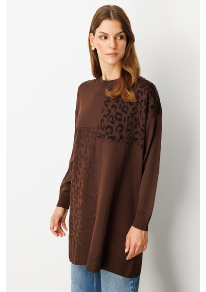 Leopar Kombinli Triko Tunik-Kahve modelleri