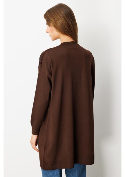 Leopar Kombinli Triko Tunik-Kahve