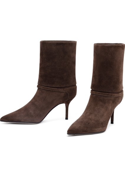 Kadın Kahverengi Ince Topuklu Süet Deri Bot 25AFD490310 modelleri