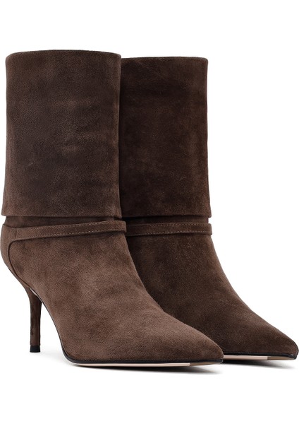 Kadın Kahverengi Ince Topuklu Süet Deri Bot 25AFD490310