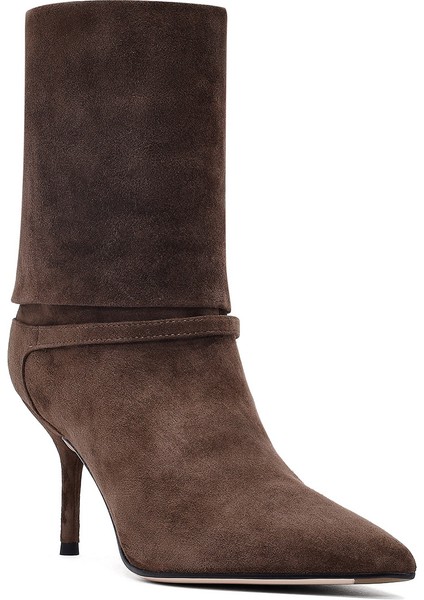 Kadın Kahverengi Ince Topuklu Süet Deri Bot 25AFD490310