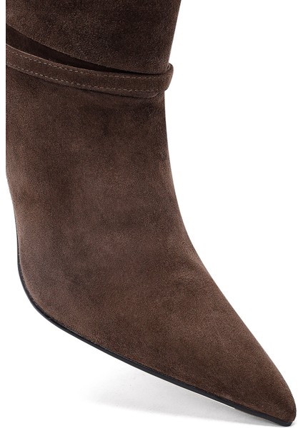 Kadın Kahverengi Ince Topuklu Süet Deri Bot 25AFD490310