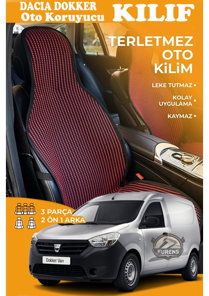 Dacia Dokker Uyumlu Kırmızı Prestij Serisi Dokuma Kumaş Oto Koltuk Kılıfı Ön Tam Arka Alt