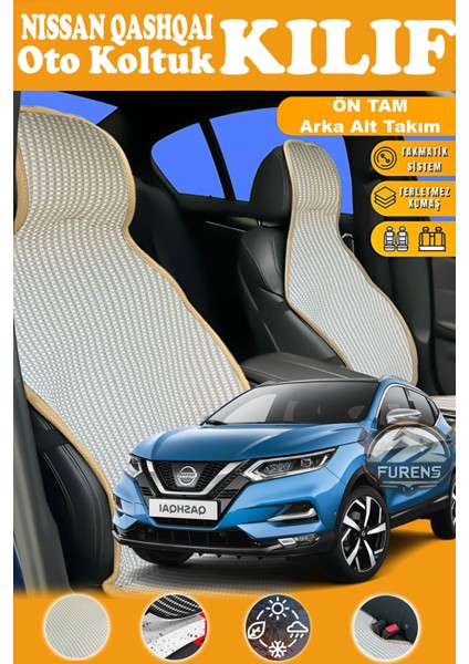 Nissan Qashqai Uyumlu Bej Prestij Serisi Dokuma Kumaş Oto Koltuk Kılıfı Ön Tam Arka Alt