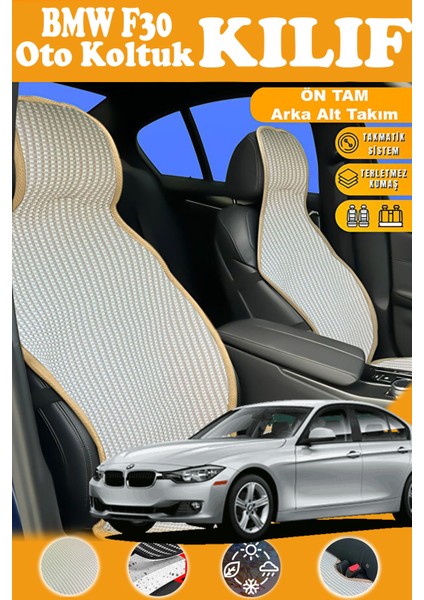 Bmw F30 Uyumlu Bej Prestij Serisi Dokuma Kumaş Oto Koltuk Kılıfı Ön Tam Arka Alt